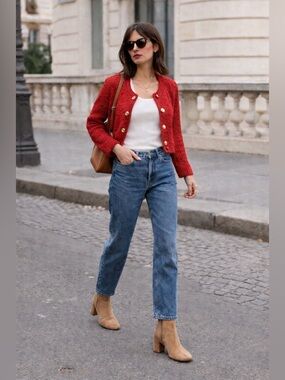 Rouje Paris Camel Suede Ankle Boots 37 French Girl Chic Quiet Luxury Minimalist